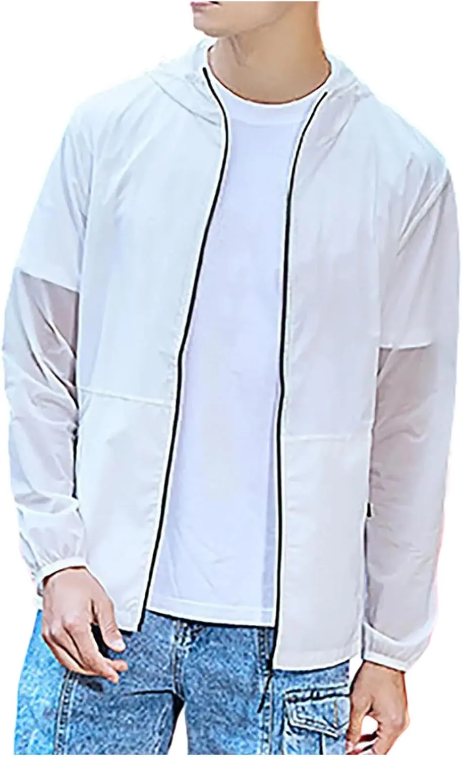 Men's UPF 50  Light Jacket SPF UV Long Sleeve Sun Shirts Hiking Fishing Zip Pockets Athletic Sun Protection Hoodie