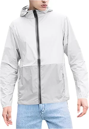 Men's UPF 50  Light Jacket SPF UV Long Sleeve Sun Shirts Hiking Fishing Zip Pockets Athletic Sun Protection Hoodie