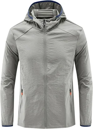 Men's UPF 50  Sun Protection Outdoor Lightweight Ultra-Light Thin Breathable Fishing Hiking Full Zip Hoodie Jackets