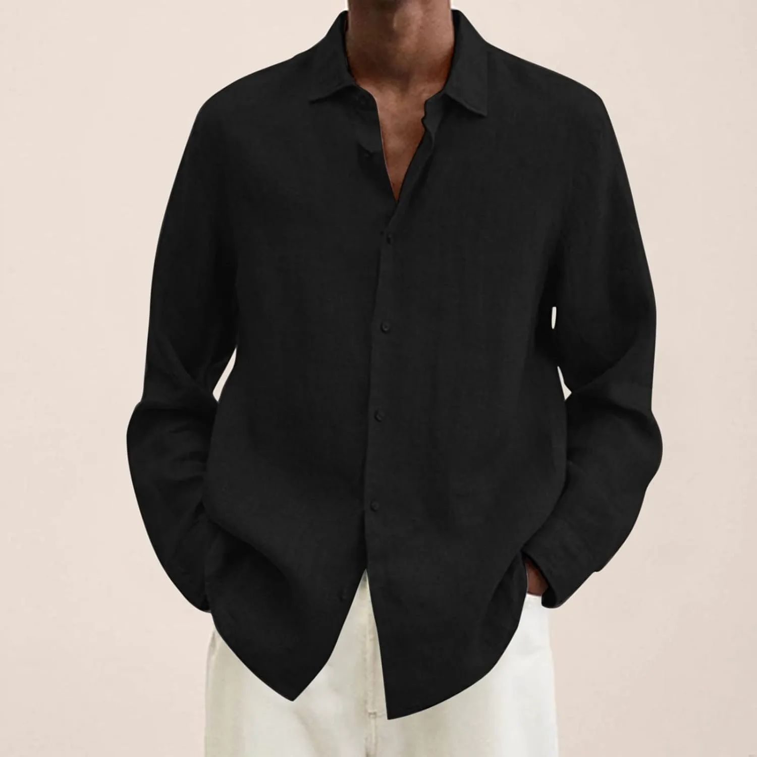Muscularfit Mens Tshirts Casual Light Weight Cotton Linen Button Down Shirts Summer Spring Long Sleeve Solid Work Dress Shirt