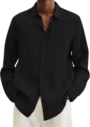 Muscularfit Mens Tshirts Casual Light Weight Cotton Linen Button Down Shirts Summer Spring Long Sleeve Solid Work Dress Shirt