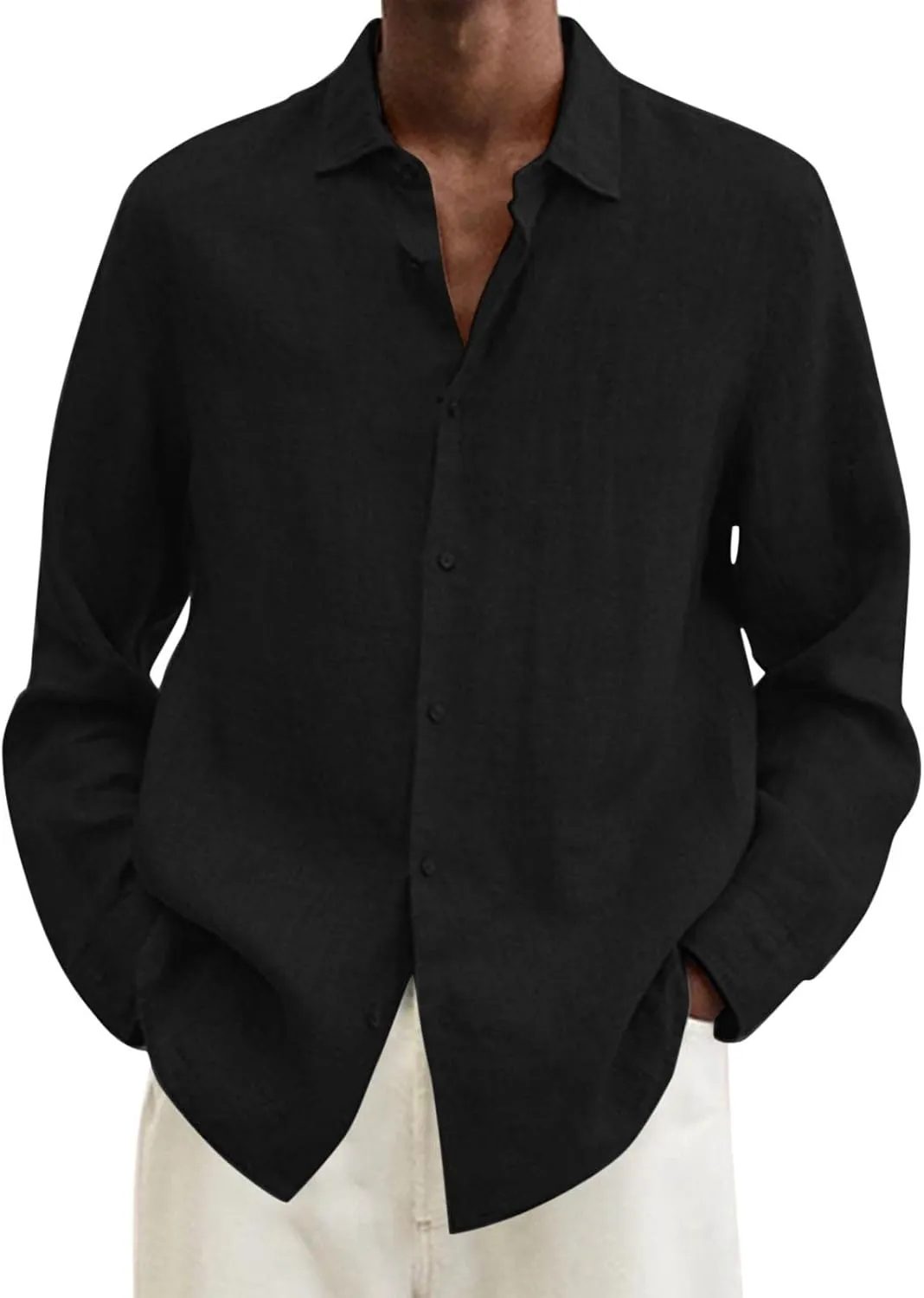 Muscularfit Mens Tshirts Casual Light Weight Cotton Linen Button Down Shirts Summer Spring Long Sleeve Solid Work Dress Shirt