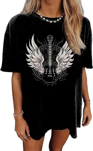 Music City T-Shirt Women Country Music Oversized Tshirts Vintage Graphic Rock Concert Shirts Rock Band Tops