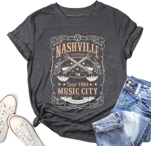 Nashville Shirt for Women Music City Guitar Graphic T Shirt Vintage Band Tees Tennessee Concert Tees Tops