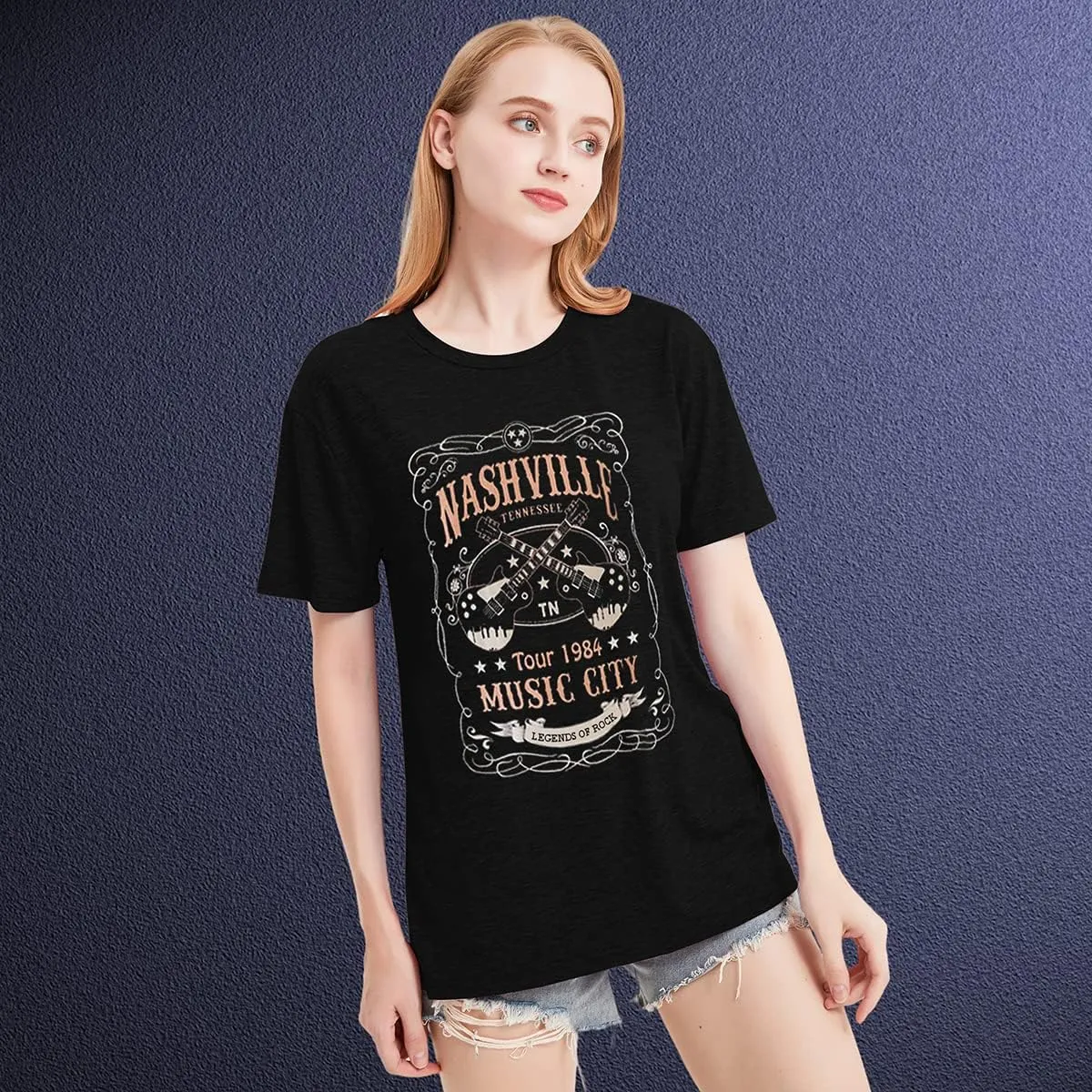 Nashville Shirt for Women Music City Guitar Graphic T Shirt Vintage Band Tees Tennessee Concert Tees Tops
