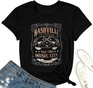 Nashville Shirt for Women Music City Guitar Graphic T Shirt Vintage Band Tees Tennessee Concert Tees Tops