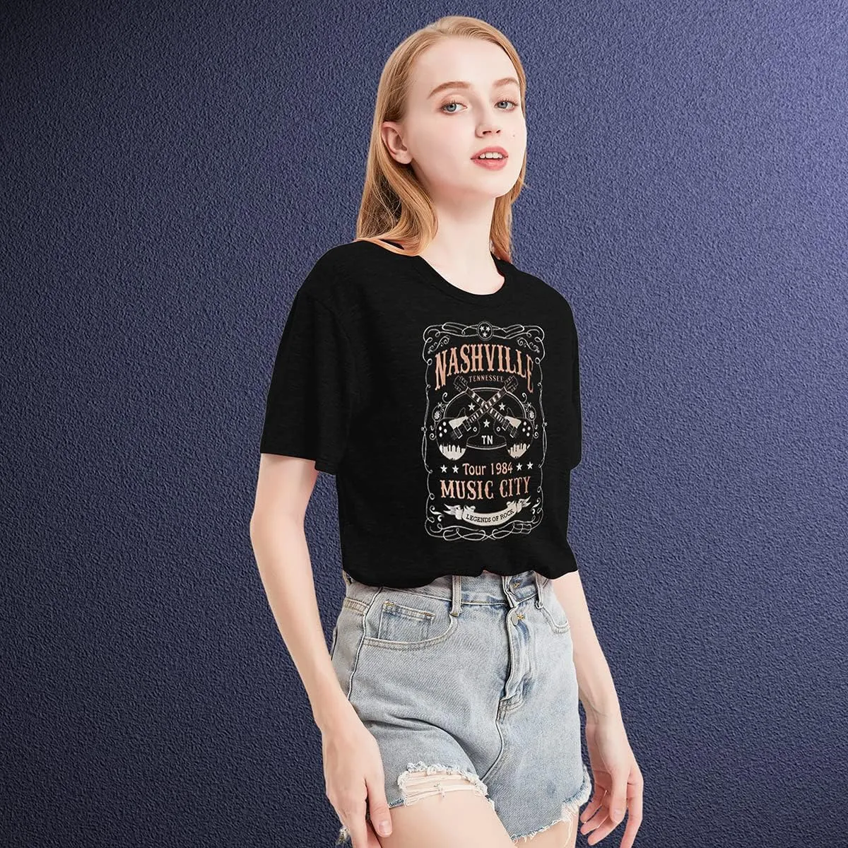 Nashville Shirt for Women Music City Guitar Graphic T Shirt Vintage Band Tees Tennessee Concert Tees Tops