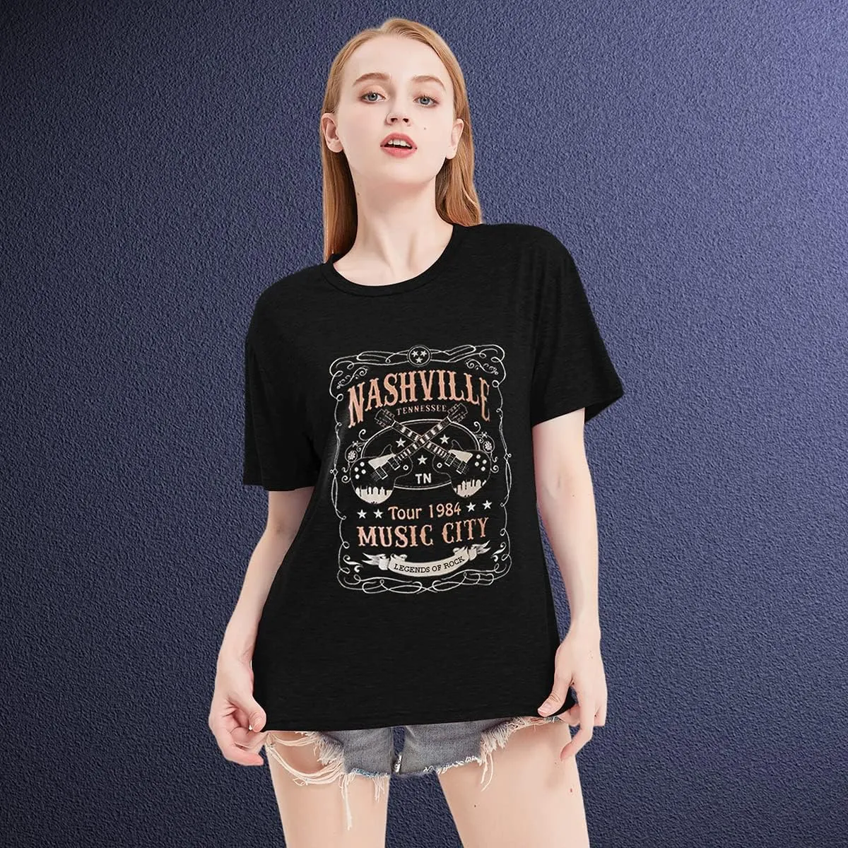 Nashville Shirt for Women Music City Guitar Graphic T Shirt Vintage Band Tees Tennessee Concert Tees Tops