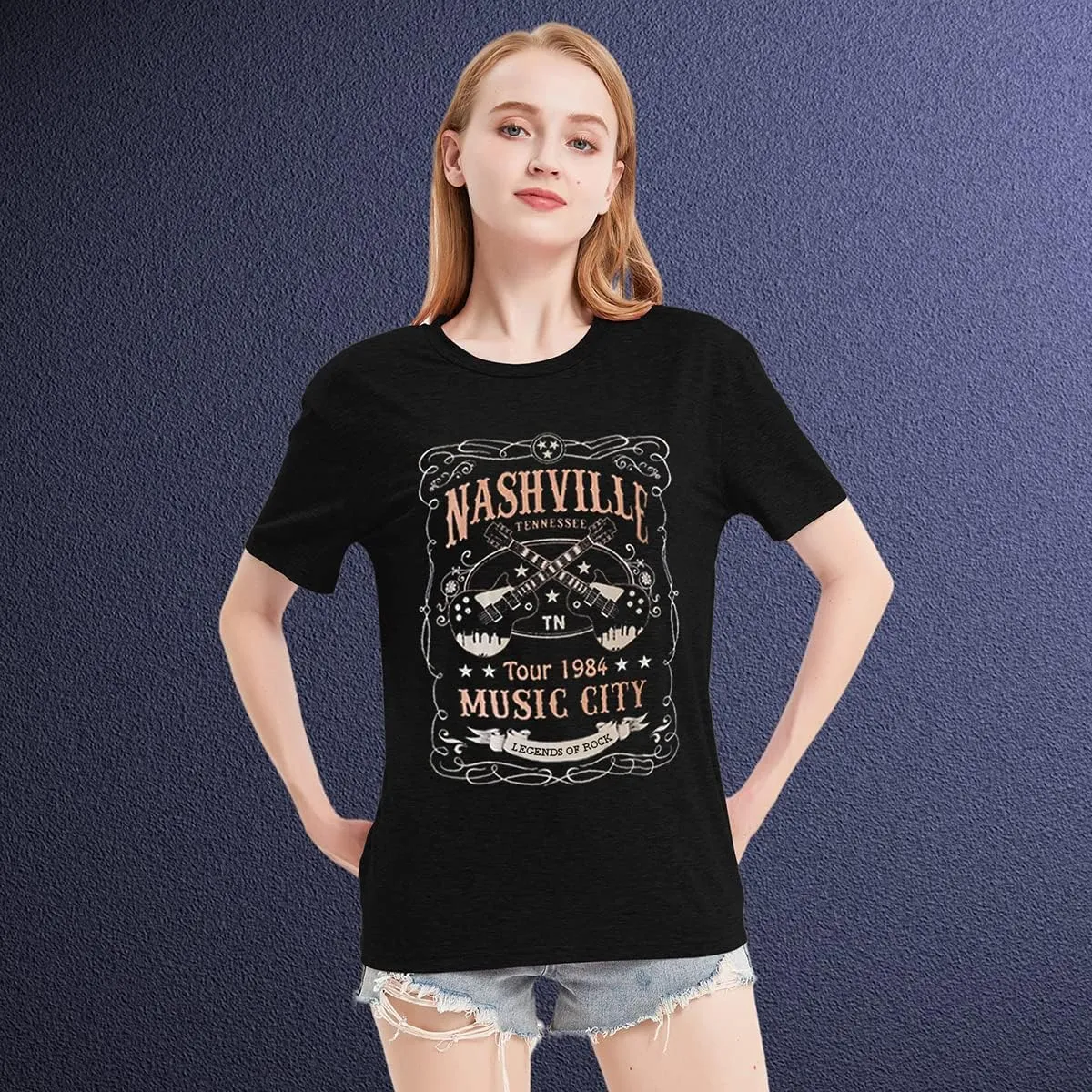 Nashville Shirt for Women Music City Guitar Graphic T Shirt Vintage Band Tees Tennessee Concert Tees Tops