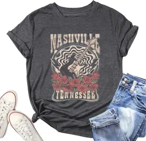 Nashville Shirt for Women Music City Guitar Graphic T Shirt Vintage Band Tees Tennessee Concert Tees Tops