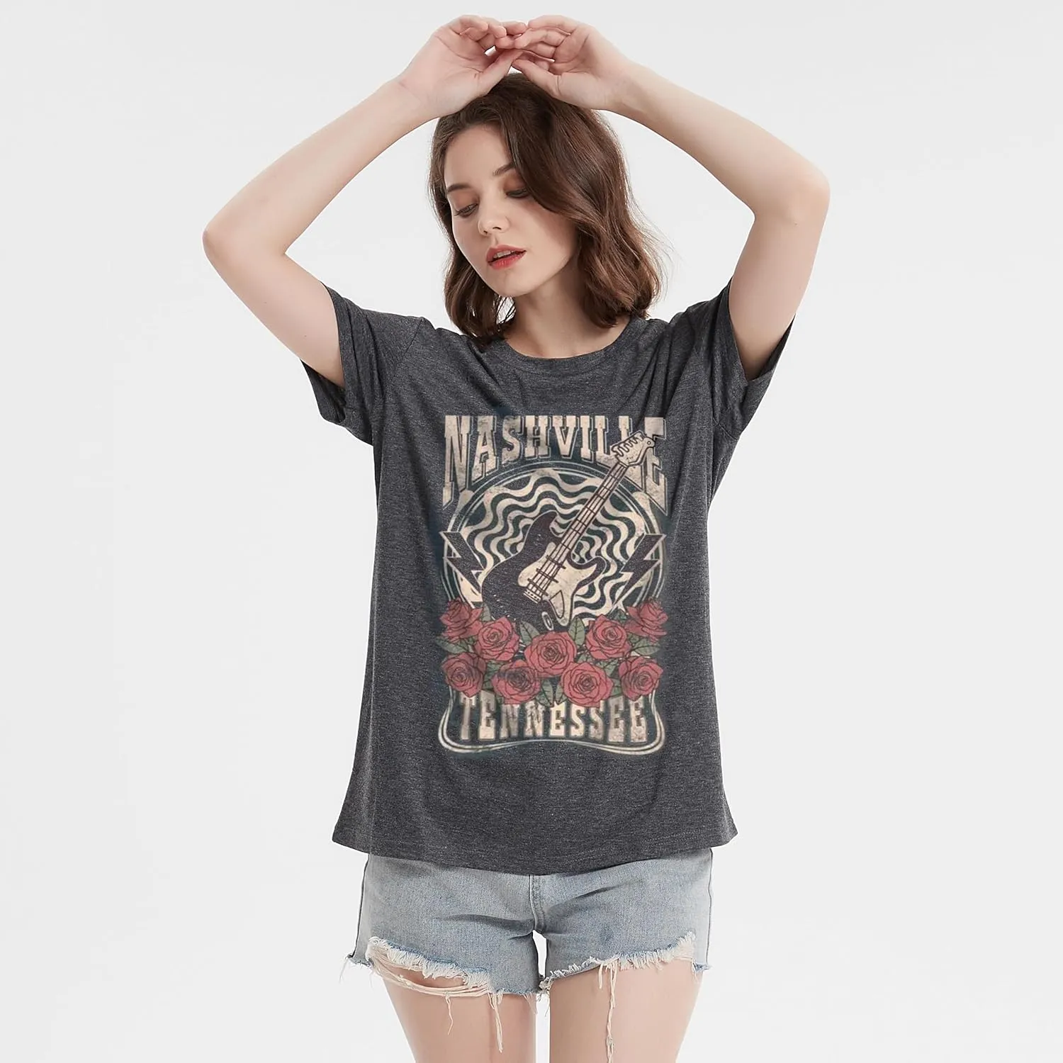 Nashville Shirt for Women Music City Guitar Graphic T Shirt Vintage Band Tees Tennessee Concert Tees Tops