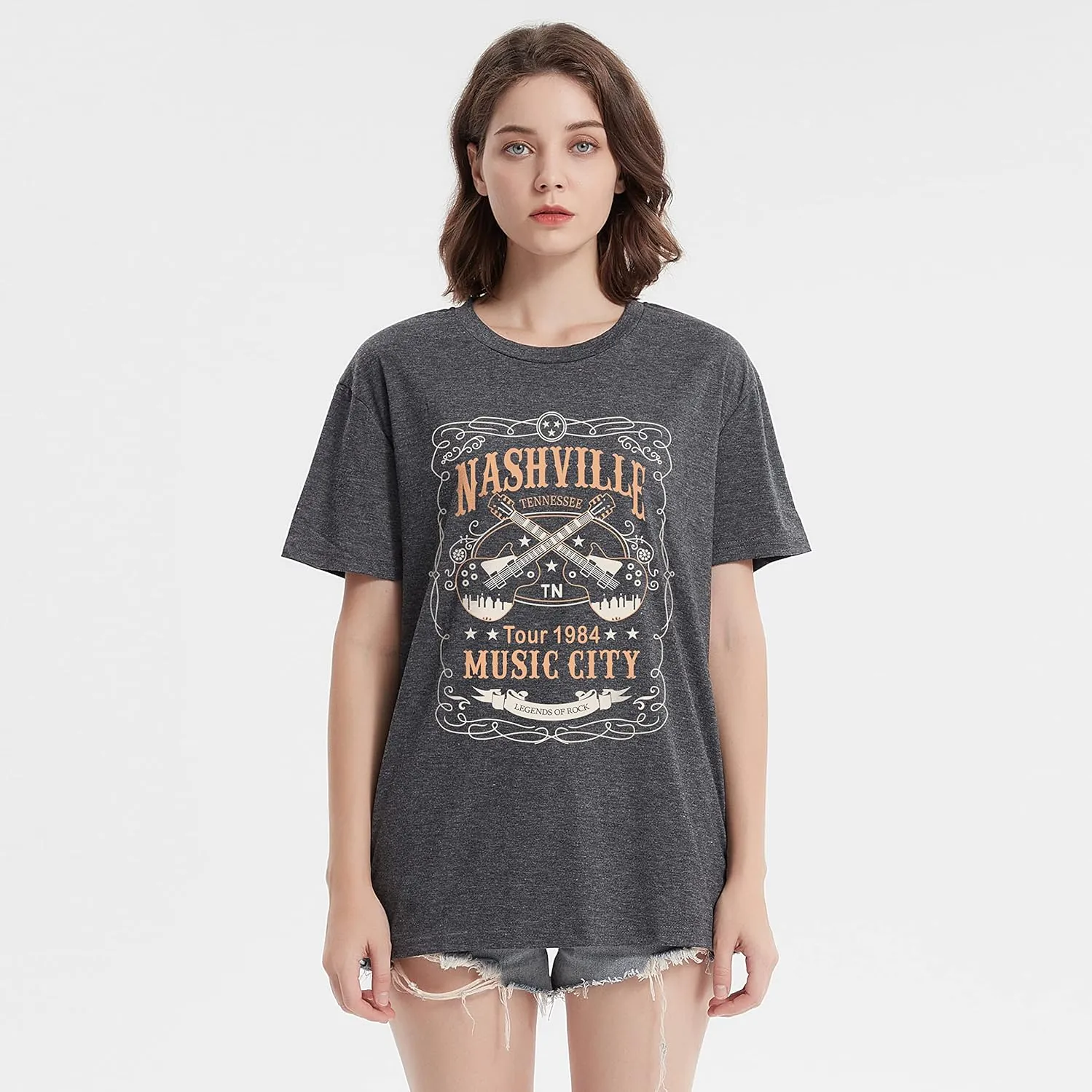 Nashville Shirt for Women Music City Guitar Graphic T Shirt Vintage Band Tees Tennessee Concert Tees Tops