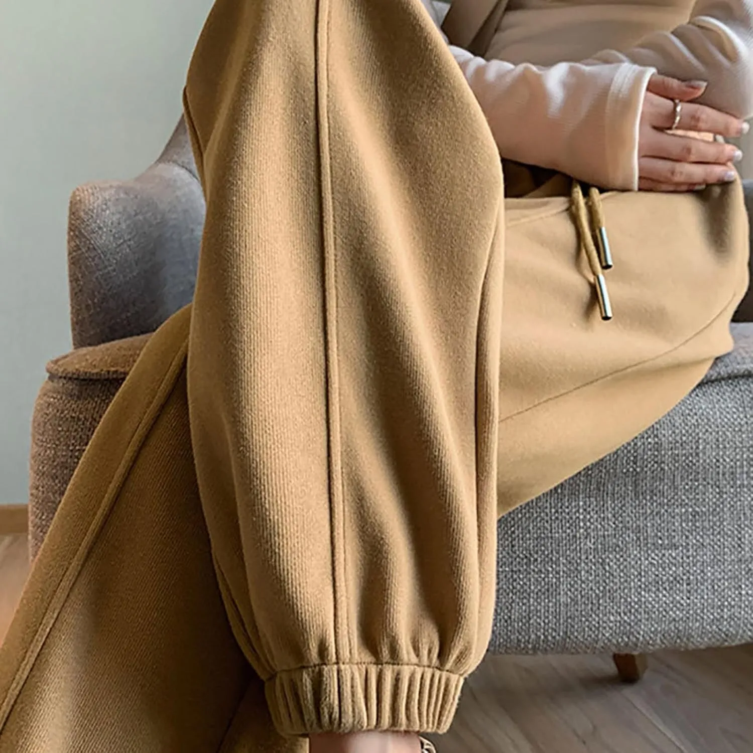 NATHGAM Women's Sweatpants Winter Warm Fleece Lined High Waist Wide Leg Pants Lightweight Comfy Fashion Y2K Street Trousers
