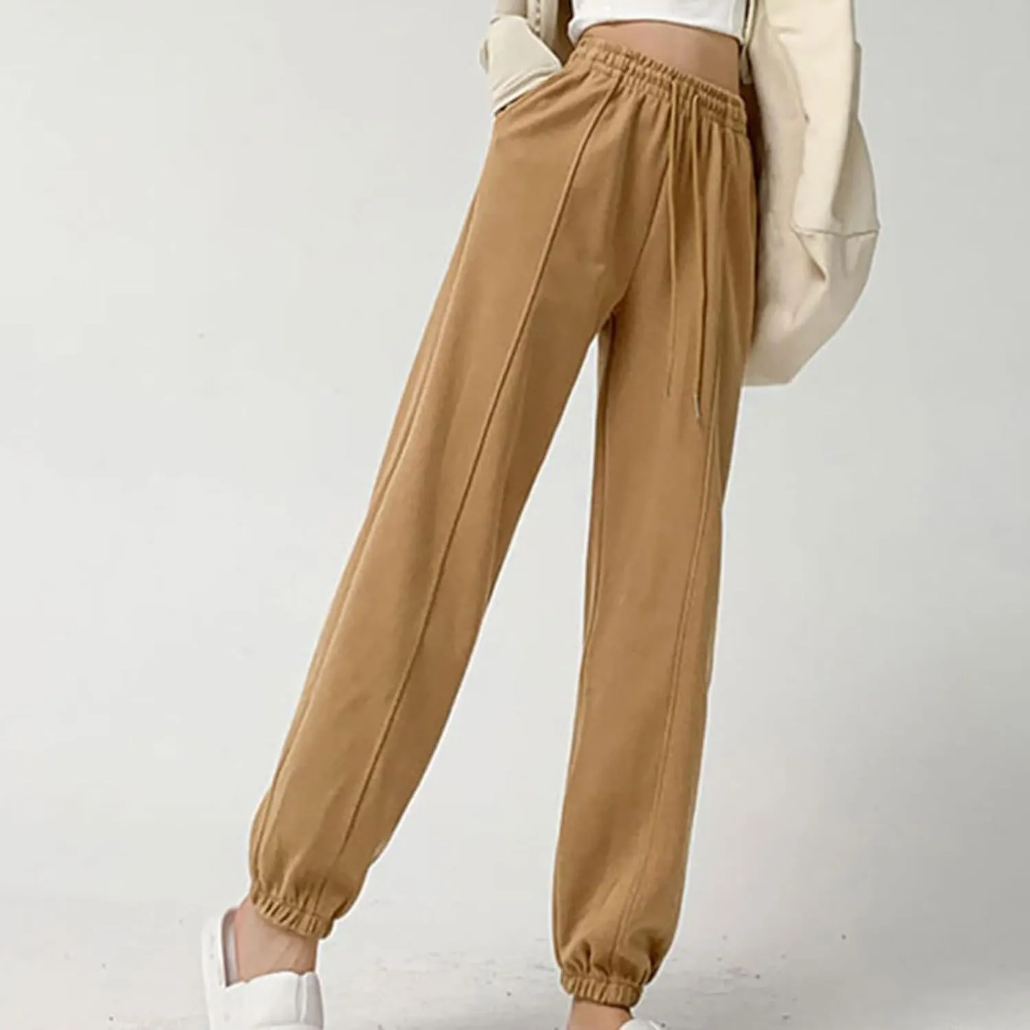 NATHGAM Women's Sweatpants Winter Warm Fleece Lined High Waist Wide Leg Pants Lightweight Comfy Fashion Y2K Street Trousers
