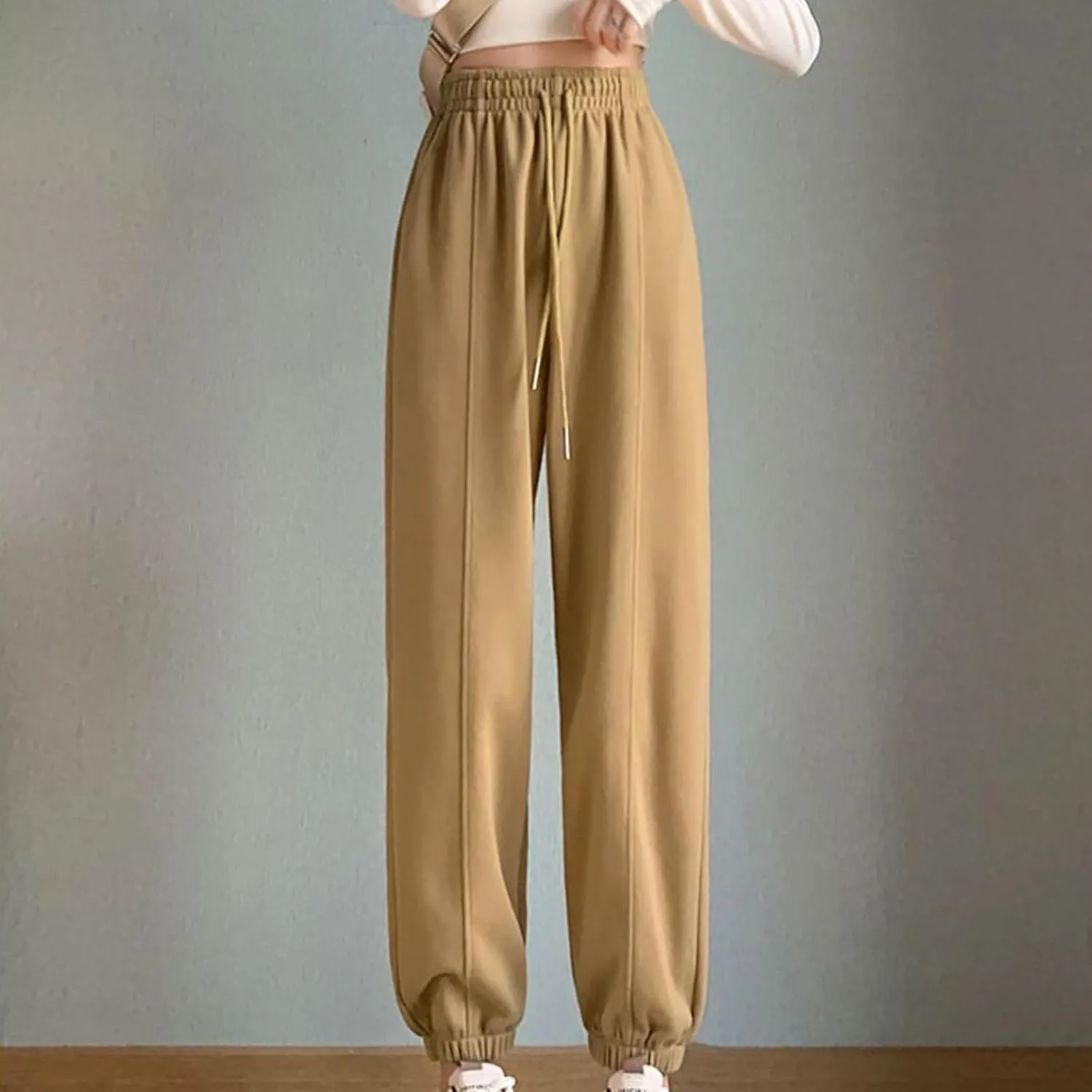 NATHGAM Women's Sweatpants Winter Warm Fleece Lined High Waist Wide Leg Pants Lightweight Comfy Fashion Y2K Street Trousers