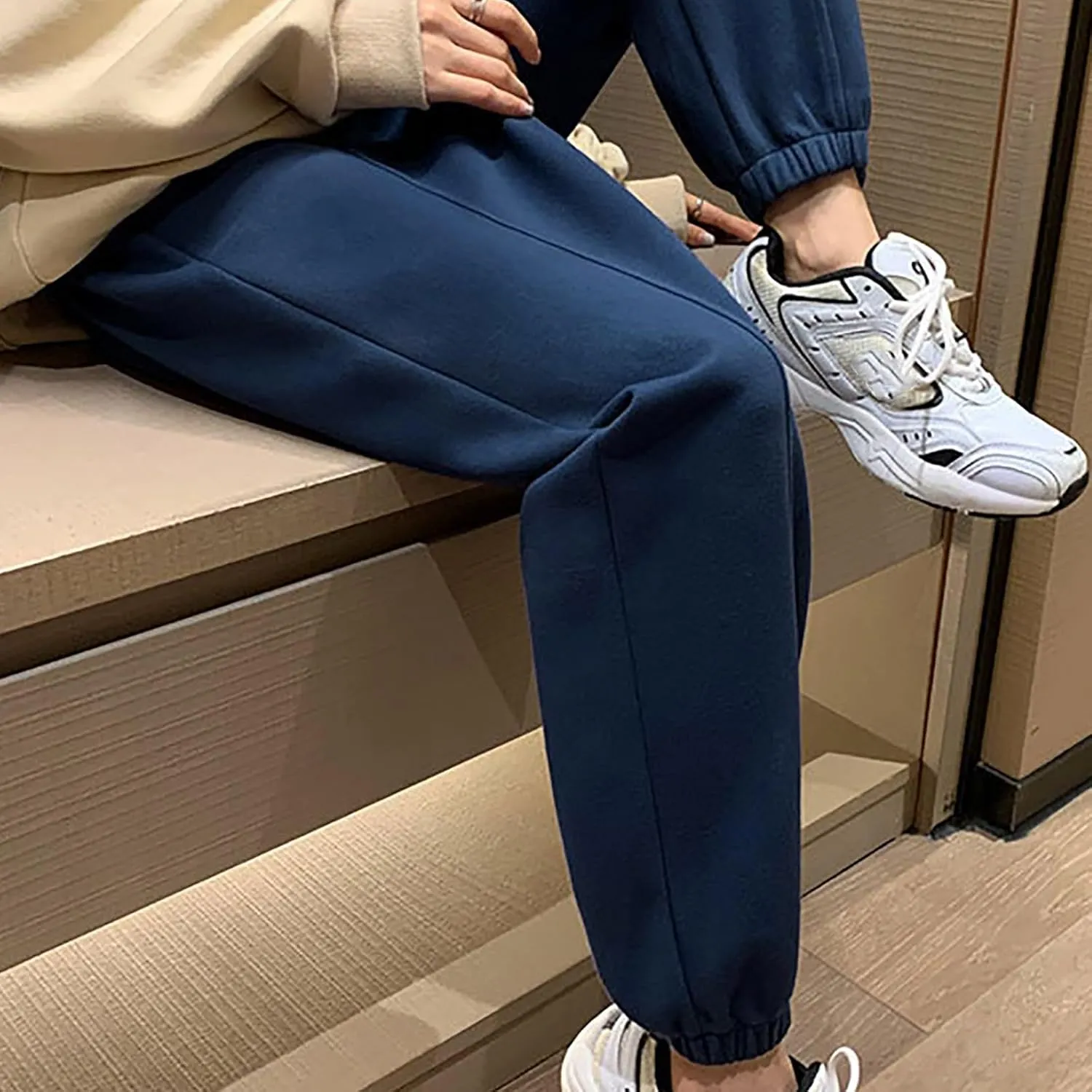 NATHGAM Women's Sweatpants Winter Warm Fleece Lined High Waist Wide Leg Pants Lightweight Comfy Fashion Y2K Street Trousers