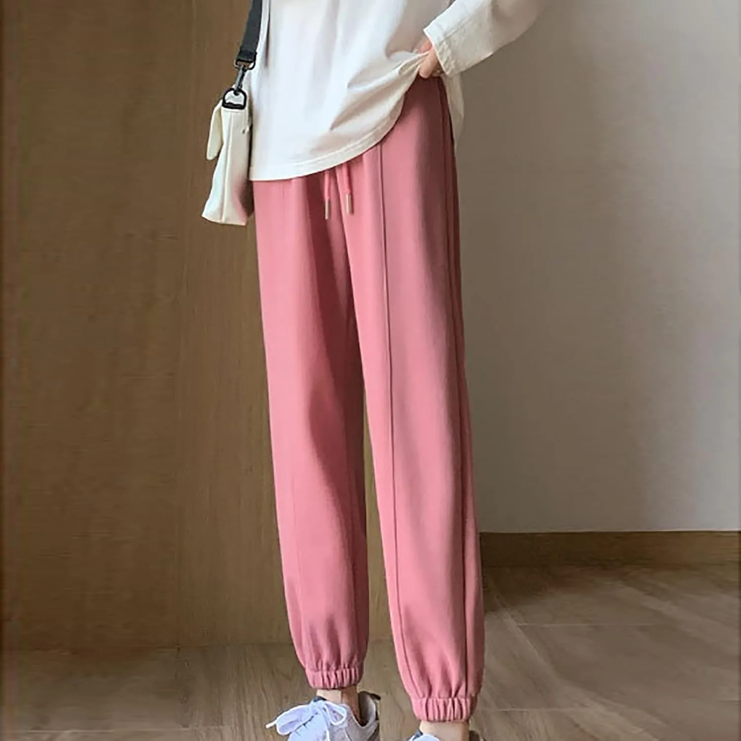NATHGAM Women's Sweatpants Winter Warm Fleece Lined High Waist Wide Leg Pants Lightweight Comfy Fashion Y2K Street Trousers