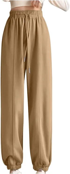 NATHGAM Women's Sweatpants Winter Warm Fleece Lined High Waist Wide Leg Pants Lightweight Comfy Fashion Y2K Street Trousers