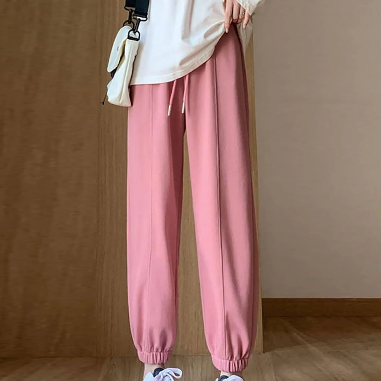 NATHGAM Women's Sweatpants Winter Warm Fleece Lined High Waist Wide Leg Pants Lightweight Comfy Fashion Y2K Street Trousers