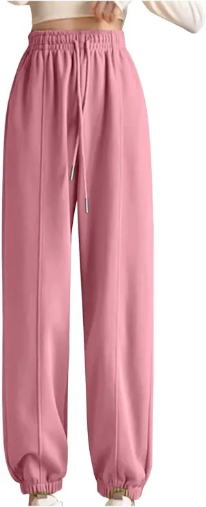 NATHGAM Women's Sweatpants Winter Warm Fleece Lined High Waist Wide Leg Pants Lightweight Comfy Fashion Y2K Street Trousers
