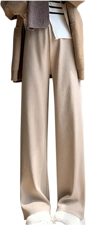 NATHGAM Women's Sweatpants Winter Warm Fleece Lined High Waist Wide Leg Pants Lightweight Comfy Fashion Y2K Street Trousers