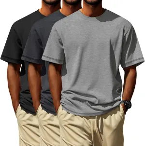 Neer 3 Pack Men's Big and Tall Short Sleeve T-Shirts, Cotton Oversized Crew Neck Tops Summer Casual Soft Loose Basic Tees(Black, Dark Gray, Light Gray,4X-Large)