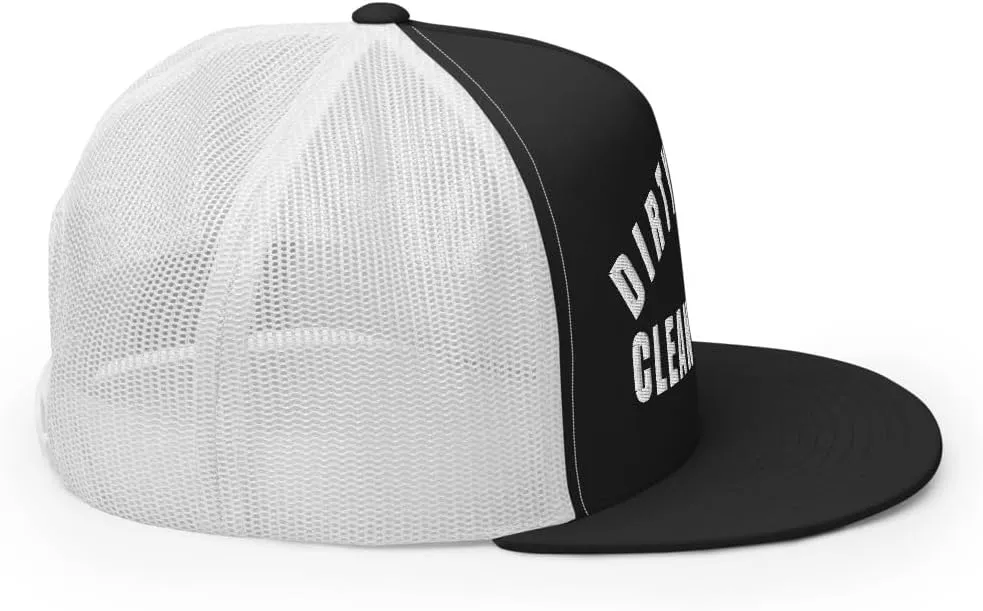 NG Dirty Hands Clean Money Flat Bill Embroidered Trucker Hat High Crown | Adjustable Blue Collar Cap