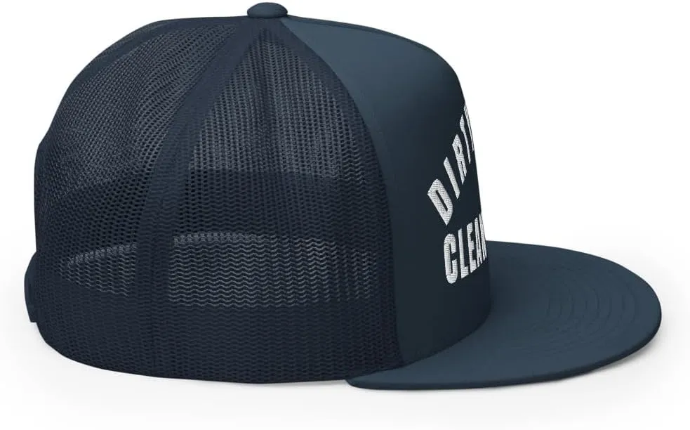 NG Dirty Hands Clean Money Flat Bill Embroidered Trucker Hat High Crown | Adjustable Blue Collar Cap