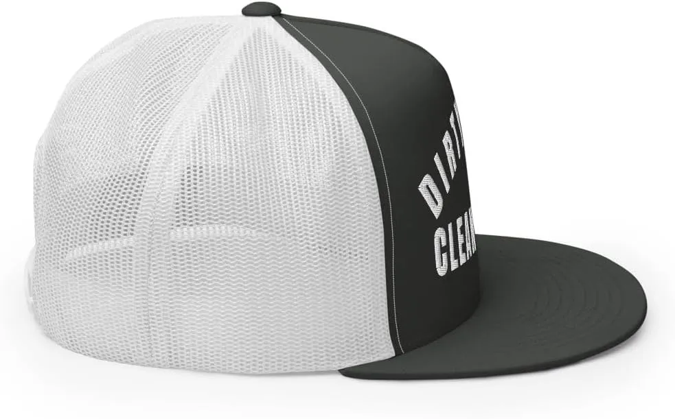 NG Dirty Hands Clean Money Flat Bill Embroidered Trucker Hat High Crown | Adjustable Blue Collar Cap