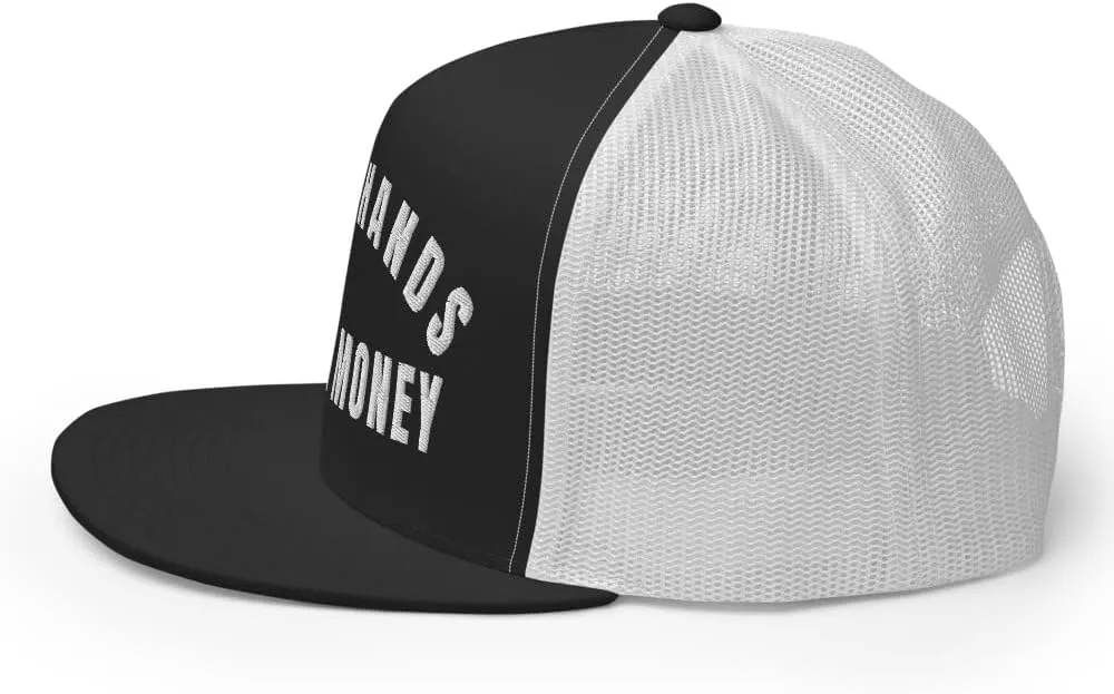 NG Dirty Hands Clean Money Flat Bill Embroidered Trucker Hat High Crown | Adjustable Blue Collar Cap