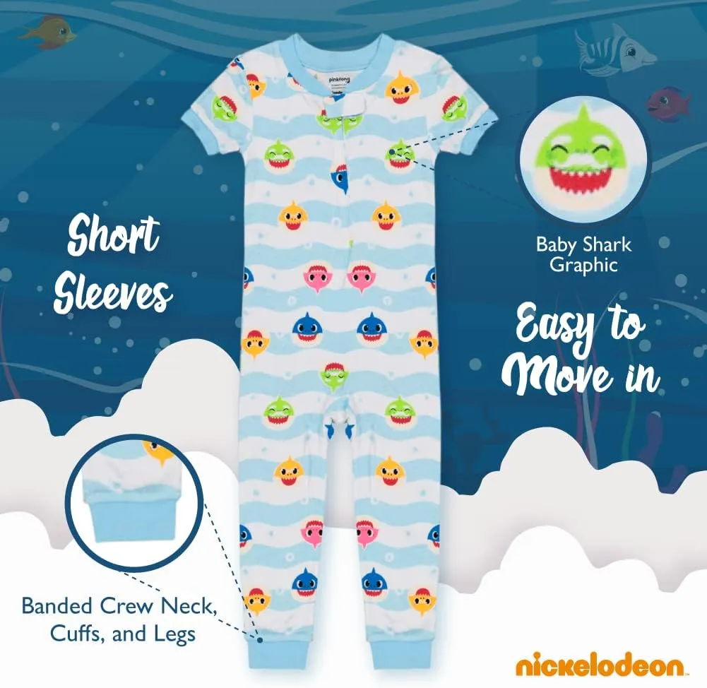 Nickelodeon Boys' Baby Shark 2-Pack Footless One Piece Cotton, Snug-fit Pajamas, Soft & Cute for Kids