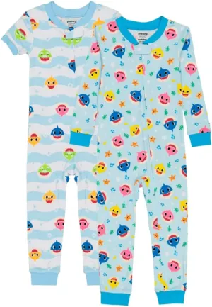 Nickelodeon Boys' Baby Shark 2-Pack Footless One Piece Cotton, Snug-fit Pajamas, Soft & Cute for Kids