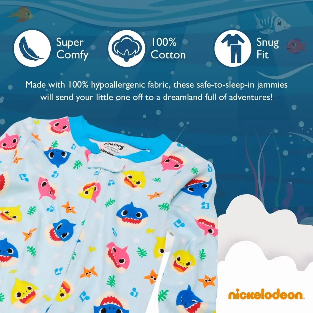 Nickelodeon Boys' Baby Shark 2-Pack Footless One Piece Cotton, Snug-fit Pajamas, Soft & Cute for Kids