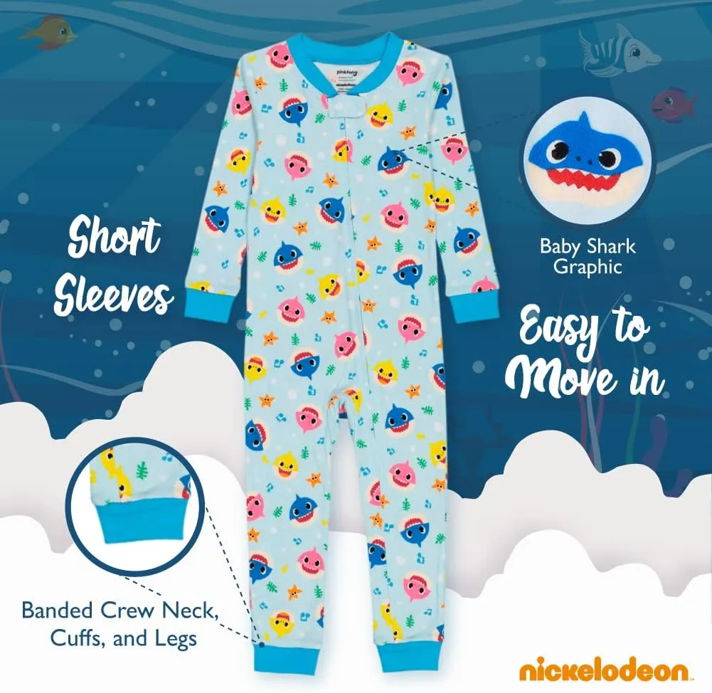 Nickelodeon Boys' Baby Shark 2-Pack Footless One Piece Cotton, Snug-fit Pajamas, Soft & Cute for Kids