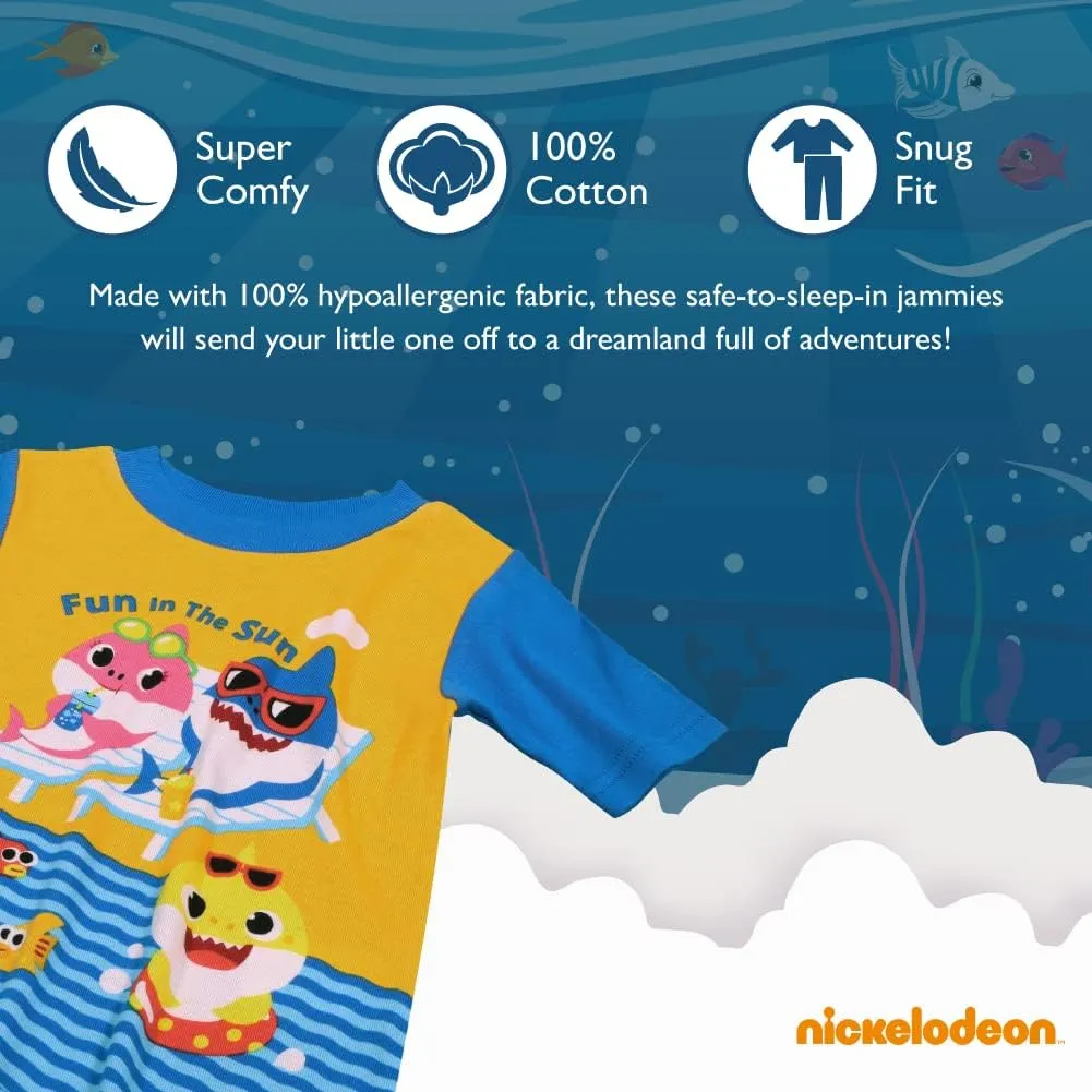 Nickelodeon Paw Patrol | Baby Shark | Blue's Clues & You 4-Piece Snug-fit Cotton Pajama Set, Soft & Cute for Kids