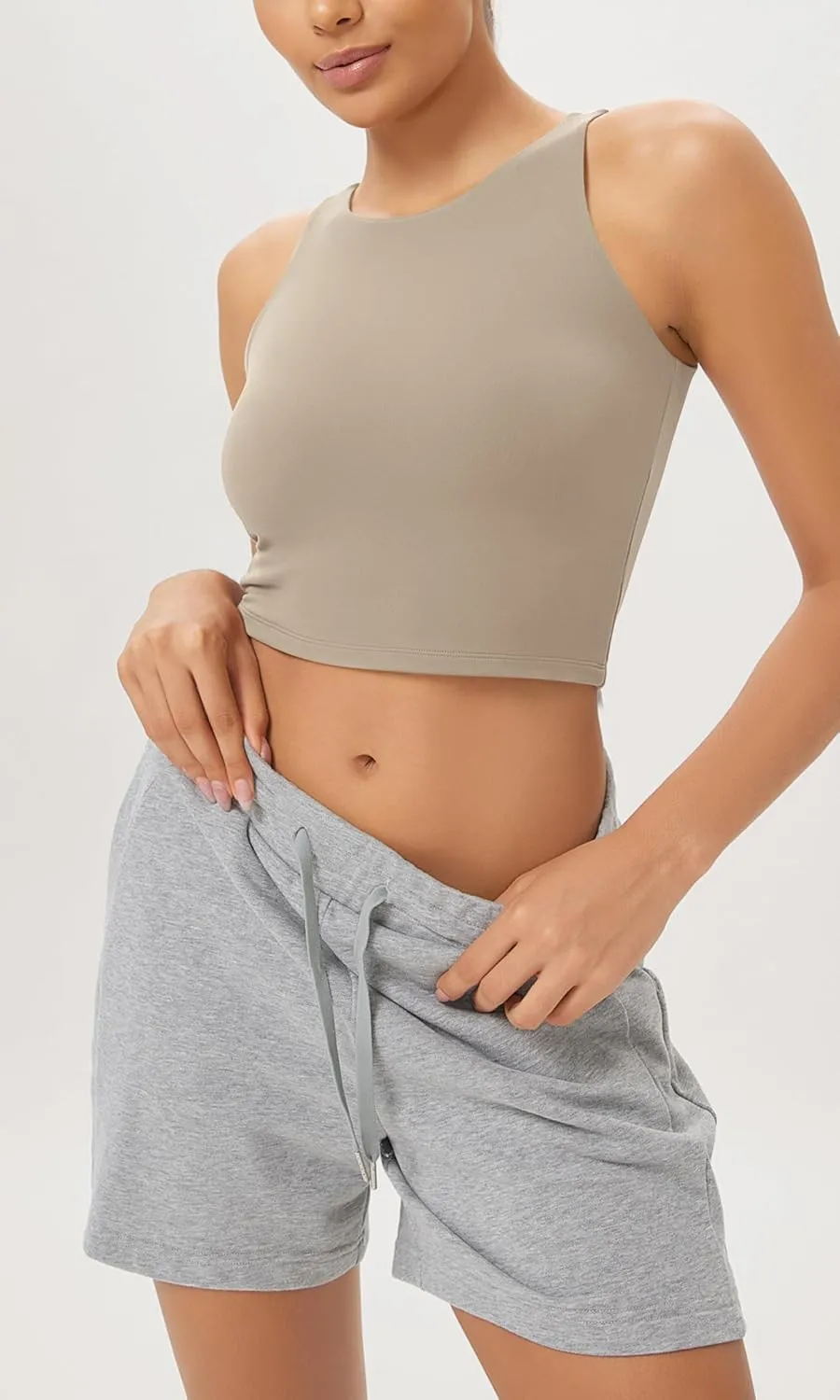 ODODOS Double Layer High Neck Crop Tank for Women Cloud Feeling Sleeveless Casual Yoga Cropped Tops