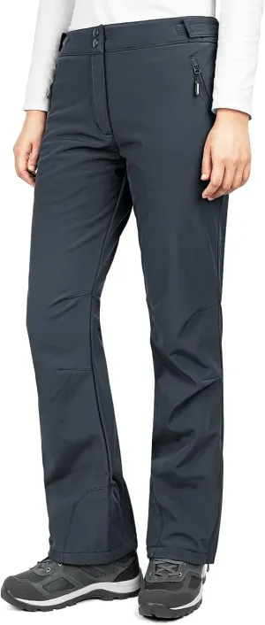 Outdoor Ventures Women's Sleek Waterproof Softshell Fleece Lined Ski Snow Insulated High Rise Hiking Pants with Bottom Zipper