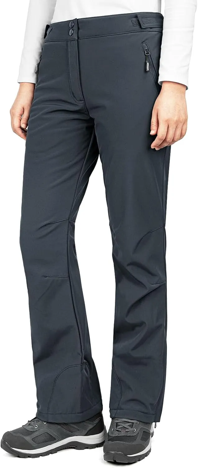 Outdoor Ventures Women's Sleek Waterproof Softshell Fleece Lined Ski Snow Insulated High Rise Hiking Pants with Bottom Zipper