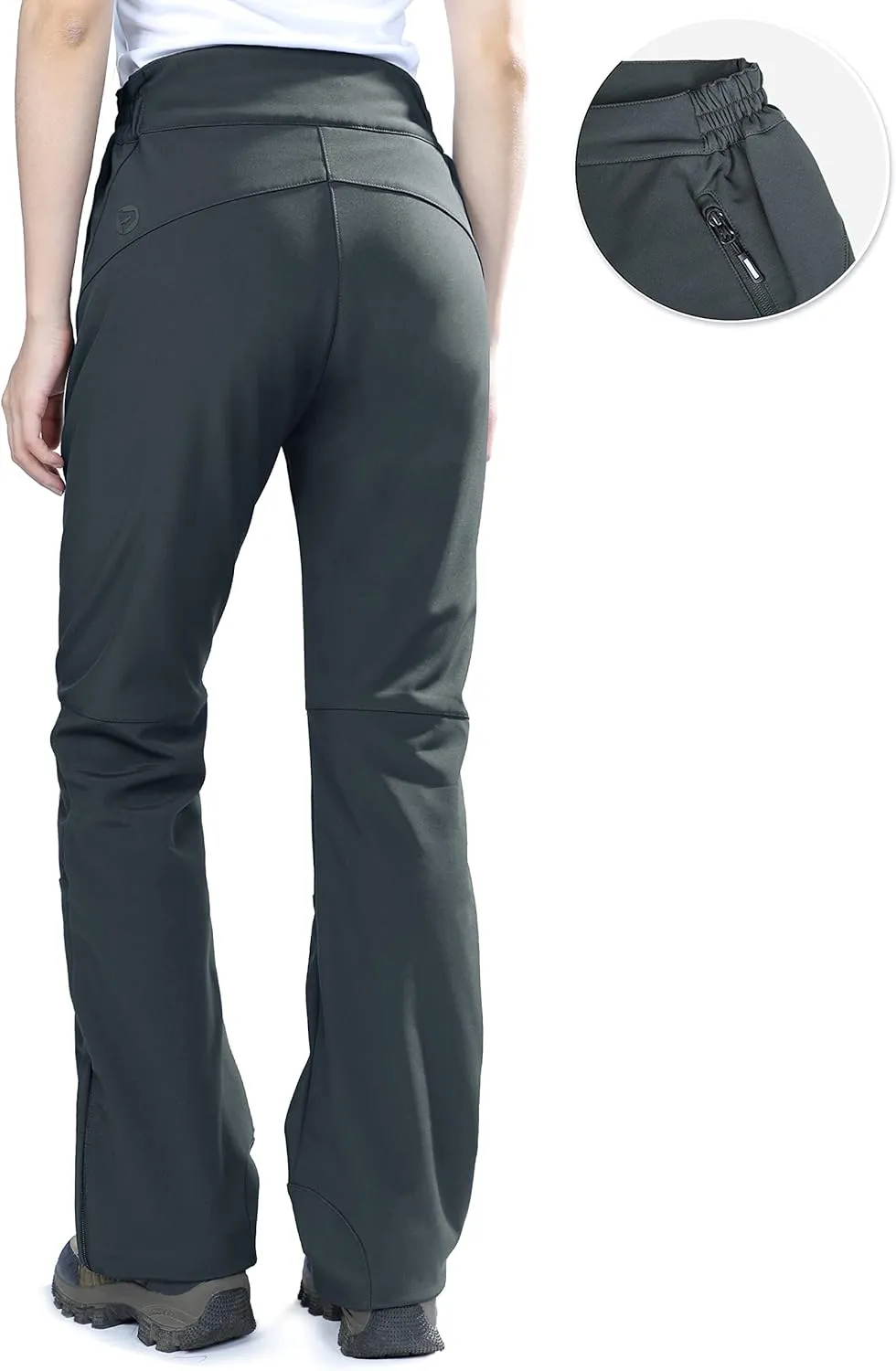 Outdoor Ventures Women's Sleek Waterproof Softshell Fleece Lined Ski Snow Insulated High Rise Hiking Pants with Bottom Zipper