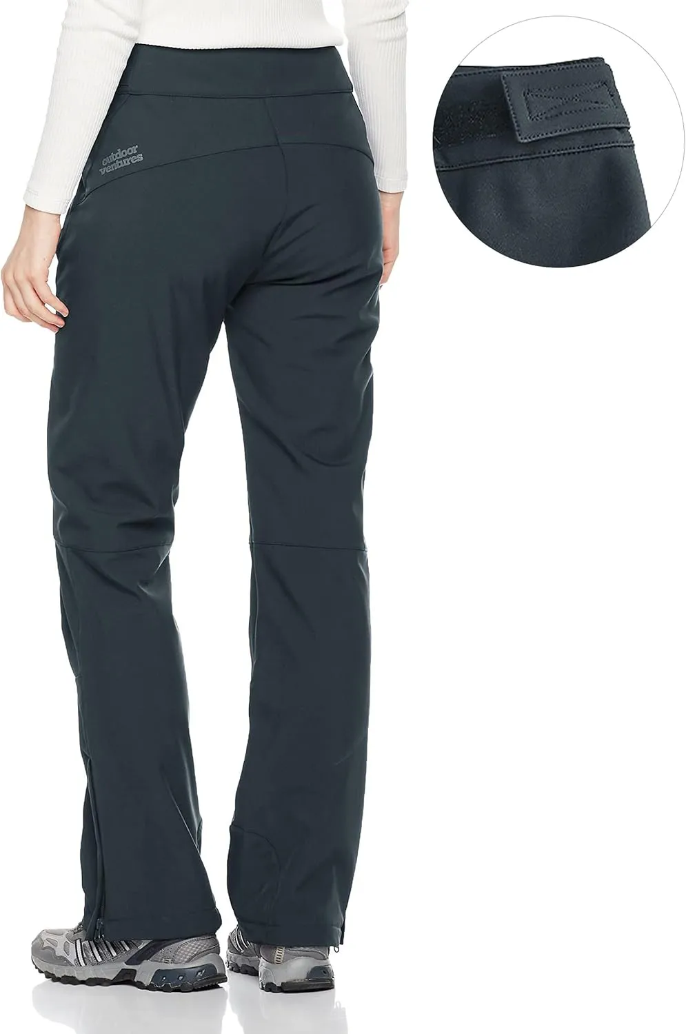 Outdoor Ventures Women's Sleek Waterproof Softshell Fleece Lined Ski Snow Insulated High Rise Hiking Pants with Bottom Zipper