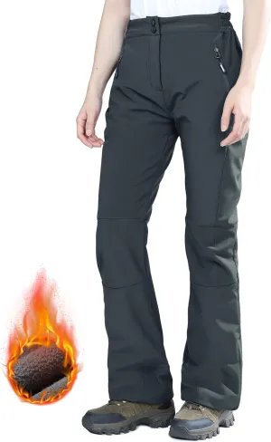 Outdoor Ventures Women's Sleek Waterproof Softshell Fleece Lined Ski Snow Insulated High Rise Hiking Pants with Bottom Zipper