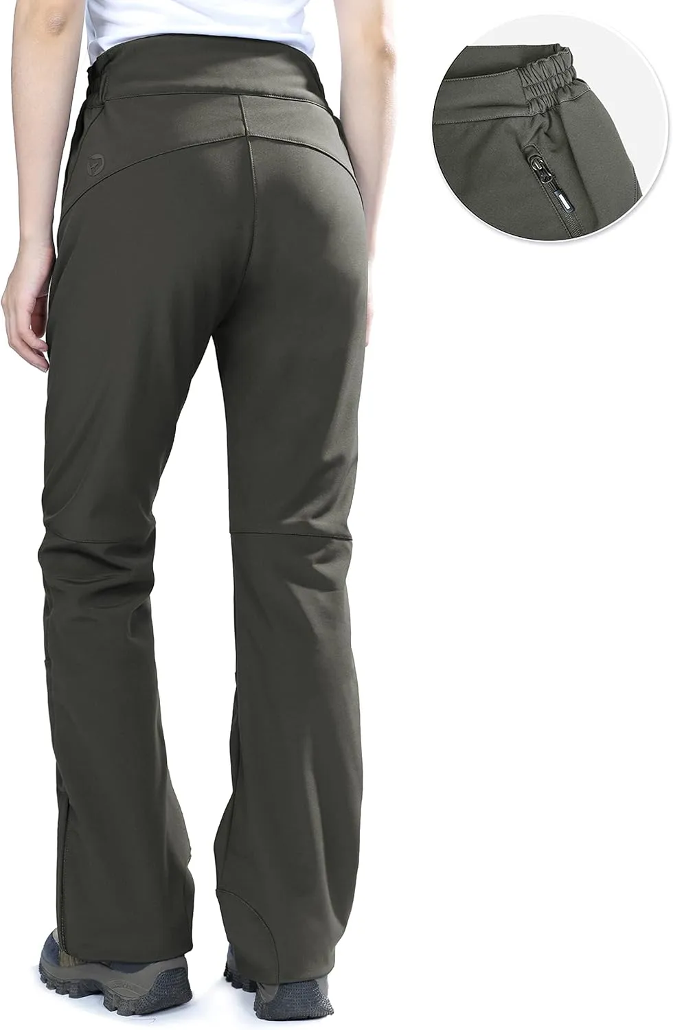 Outdoor Ventures Women's Sleek Waterproof Softshell Fleece Lined Ski Snow Insulated High Rise Hiking Pants with Bottom Zipper