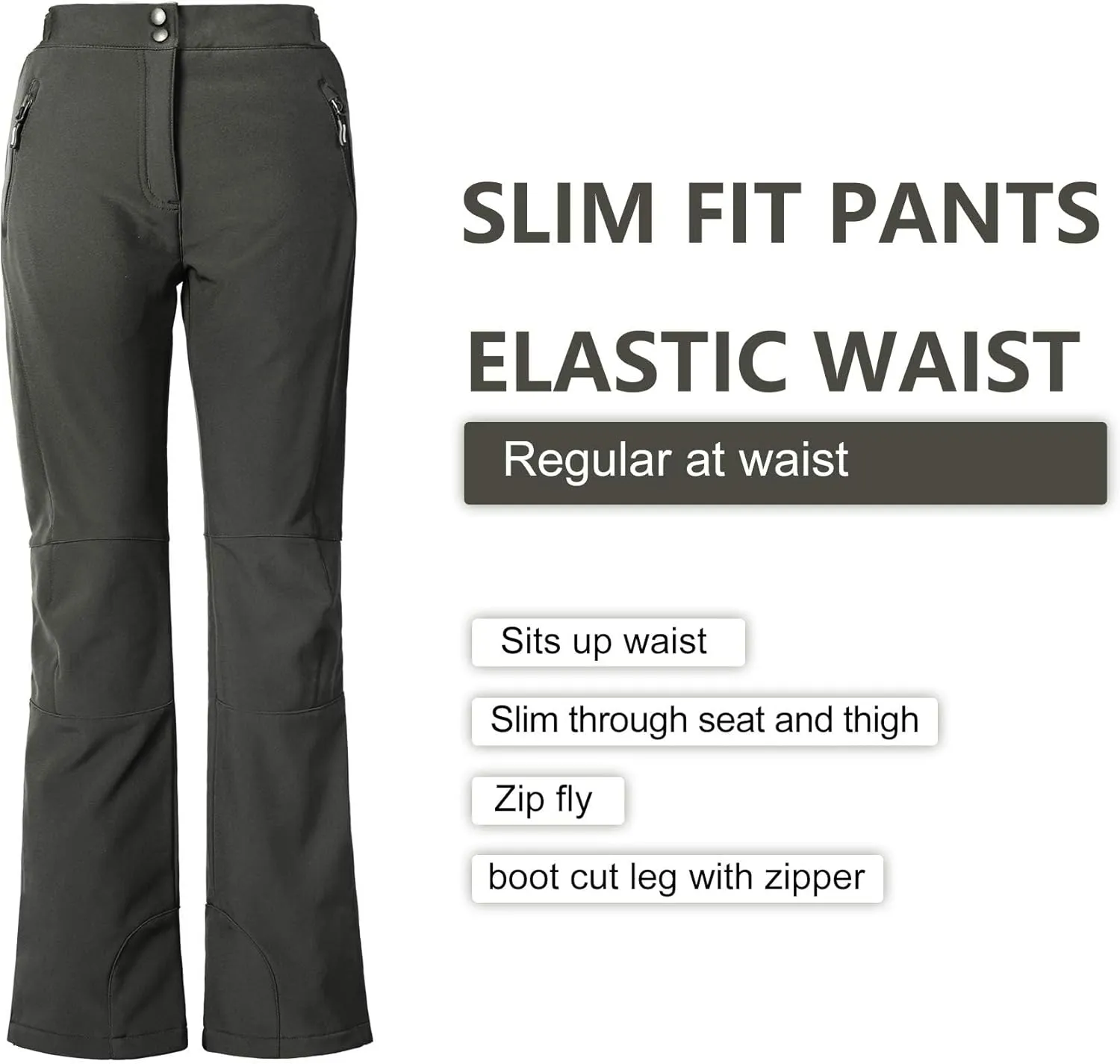 Outdoor Ventures Women's Sleek Waterproof Softshell Fleece Lined Ski Snow Insulated High Rise Hiking Pants with Bottom Zipper