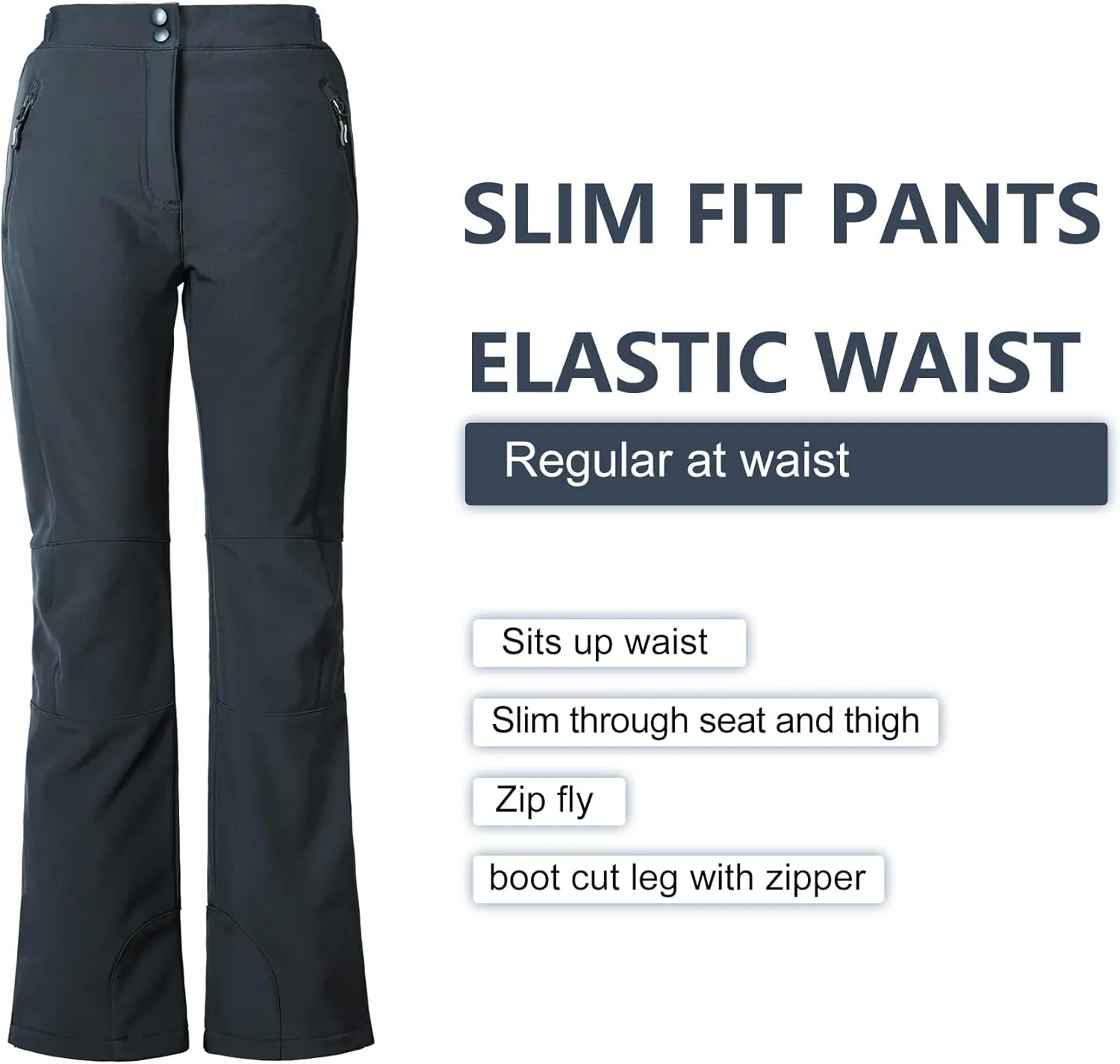 Outdoor Ventures Women's Sleek Waterproof Softshell Fleece Lined Ski Snow Insulated High Rise Hiking Pants with Bottom Zipper
