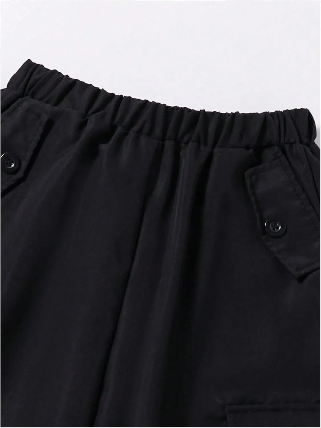 OYOANGLE Boy's Elastic Waist Straight Leg Cargo Pants Street Solid Long Trousers with Pockets