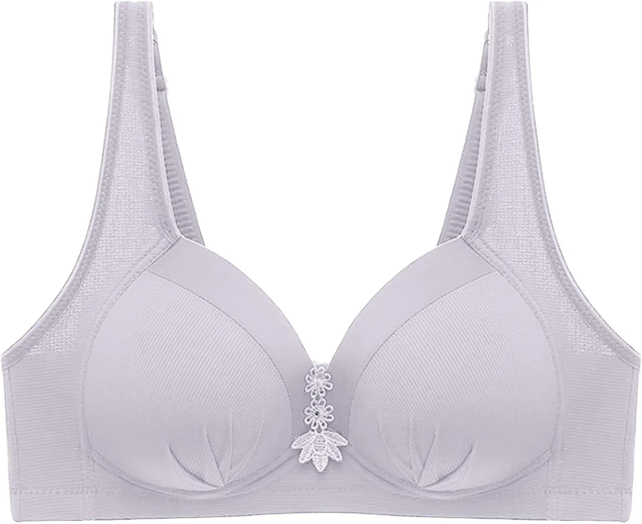 Plus Size Bras for Women Sexy Solid Color Embroidery Gathered Comfy Bras Breathable Thin Non-Steel Ring Everyday Bras