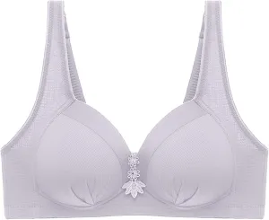 Plus Size Bras for Women Sexy Solid Color Embroidery Gathered Comfy Bras Breathable Thin Non-Steel Ring Everyday Bras