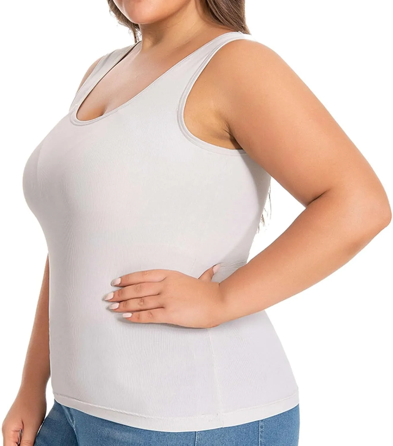 Plus Size Tank Tops for Women Wide Strap Comfy Square Neck Trending Quick Dry Athletic Tanks with Built in Bra