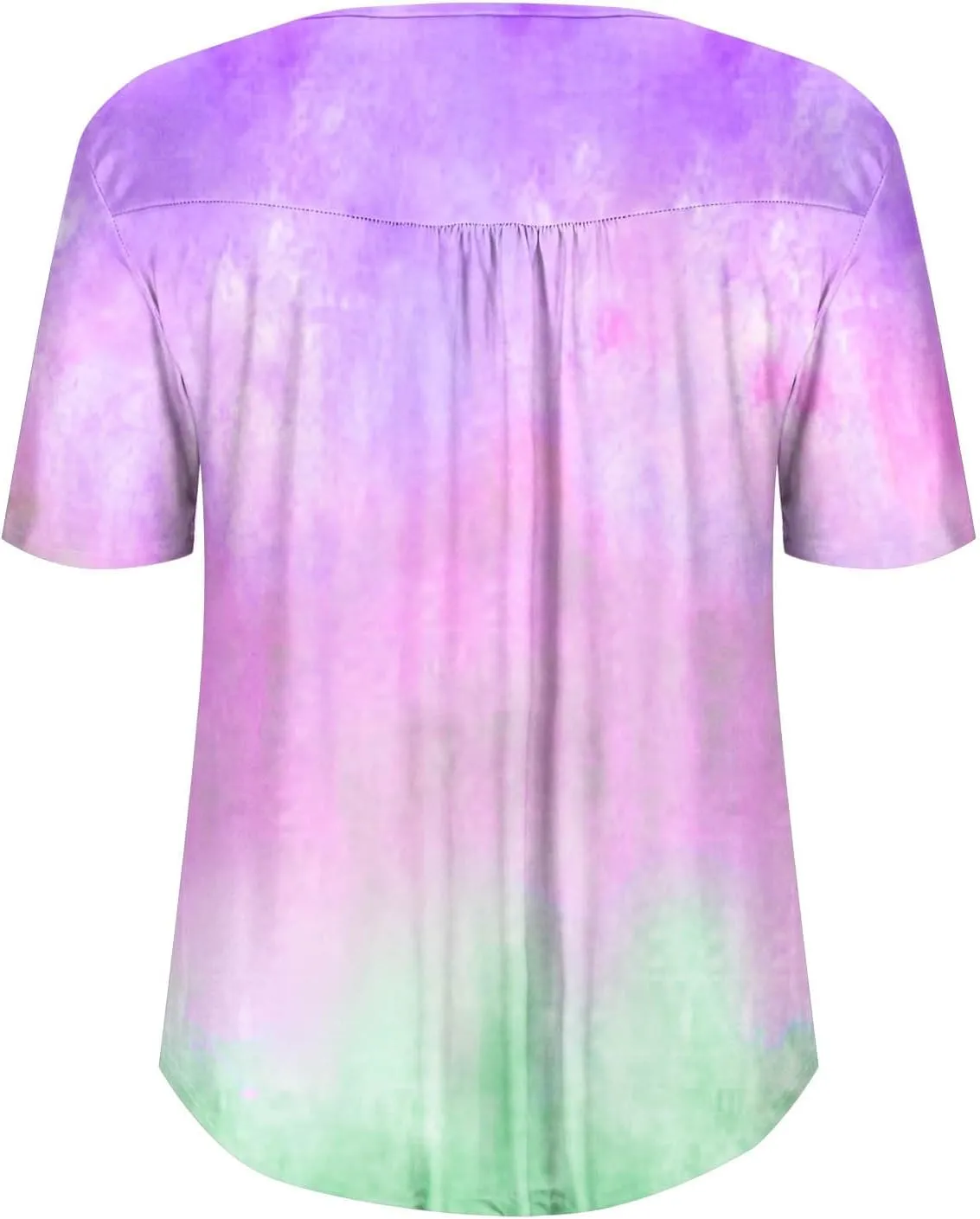 Plus Size Top for Women Button Up Henley Shirts Short Sleeve Summer Crew Neck Pleated Casual Trendy Tie Dye Tunic Blouse