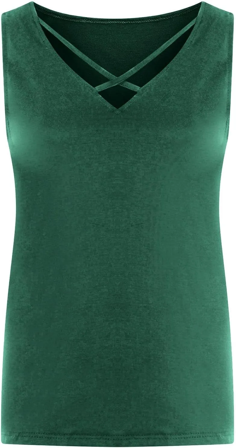 Plus Size Vests for Womens Dressy Hollow Out V-Neck Sleeveless Solid Color Summer Casual Baggy Comfy Tank Tops